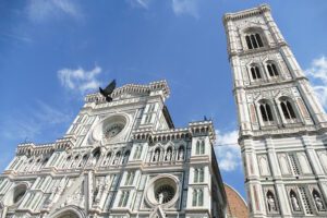 Looking up Giotto's Campanile, the free-standing tower right next to the Cathedral.