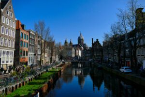 View of the Basilica of Saint Nicholas across the Oudezijds Voorburgwal.
