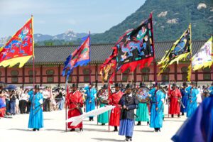 Change of the guards at the Gyeongbokgung Palace in Seoul, the capital of Korea.