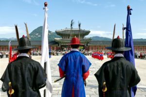 Change of the guards at the Gyeongbokgung Palace in Seoul.
