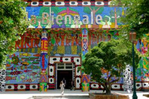 Facade of the central pavilion at the Giardini during the 60th edition of the Biennale di Venezia in Venice in 2024.