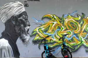 Portrait by MAS.ONER decorating the facade of the Gymnase Thiers in the Bastide neighborhood on the right bank of the river Garonne.