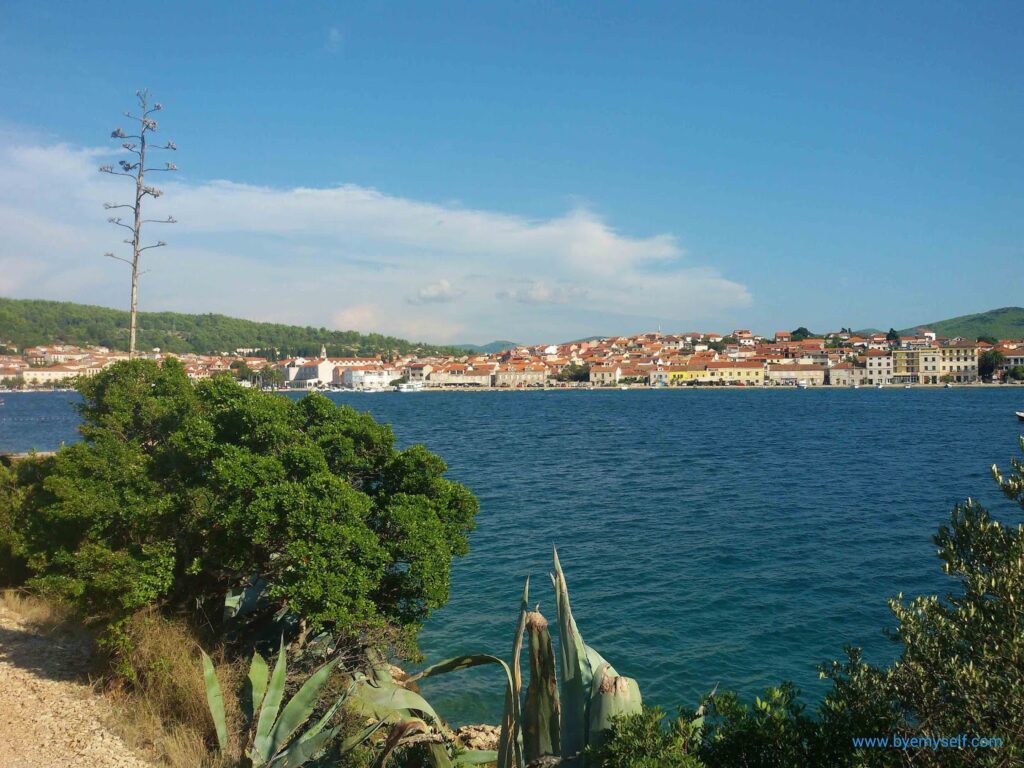 View of Korčula town from the Uvala Plitvine bay.